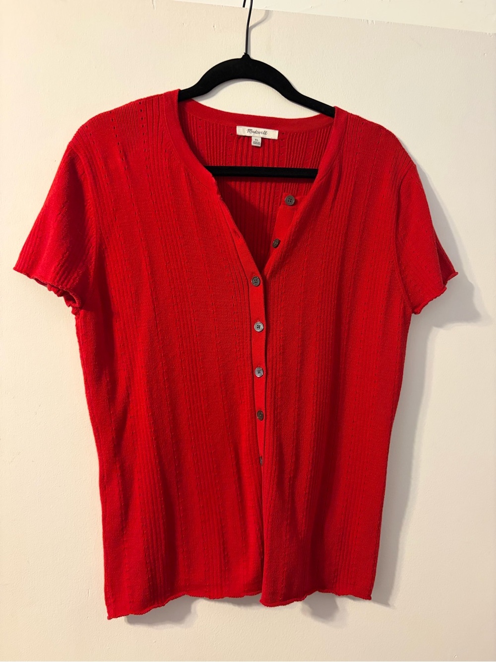 Madewell Red Short-Sleeve Button-Front Knit Top